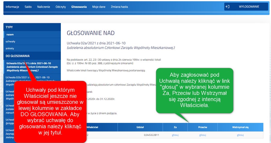 E-kartoteka Głosowania wyb&oacute;r Uchwał