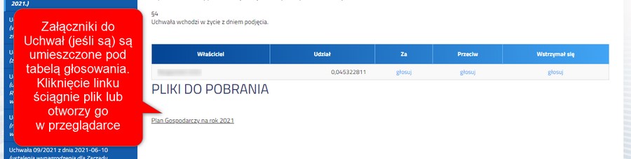 E-kartoteka Głosowania wyb&oacute;r Uchwał - Załączniki